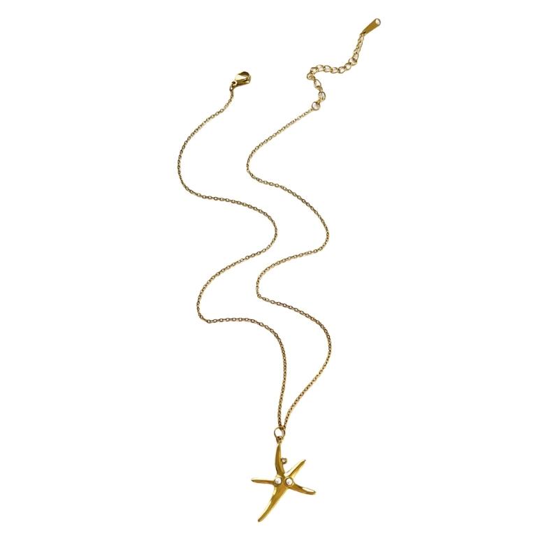 Ocean Themed Starfish Shell Stainless Steel Adjustable Lightweight Necklace Fashion Jewelry For Women Daily Wear