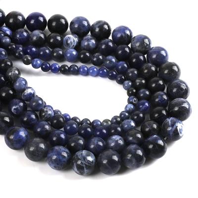 Perline sfuse rotonde in pietra naturale con turchesi blu scuro e filo da 15" per la creazione di gioielli