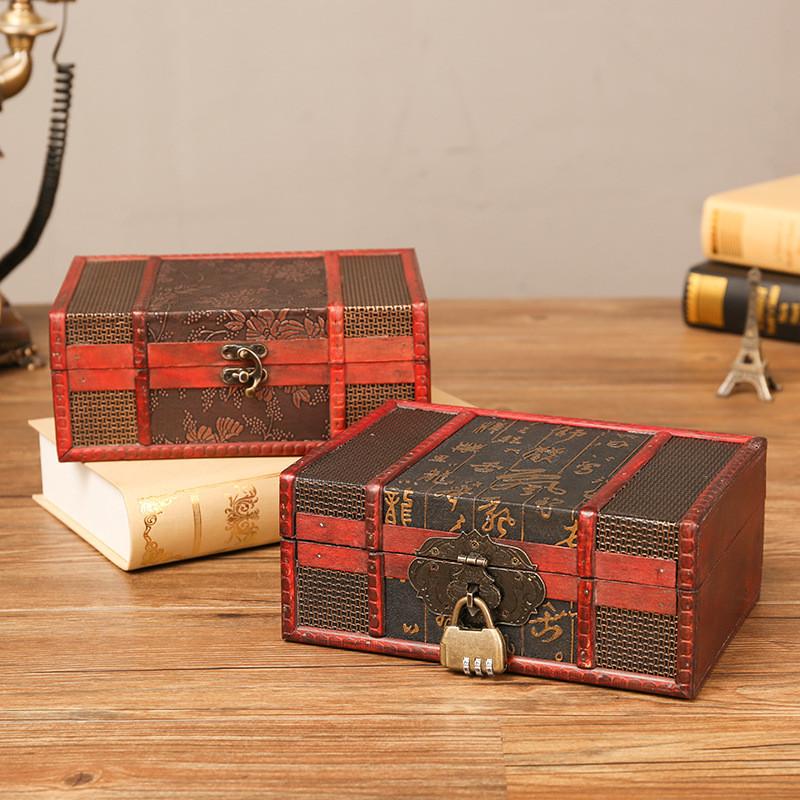Wooden Storage Antique Box With Lock For Jewelry Cosmetics Decorations Home