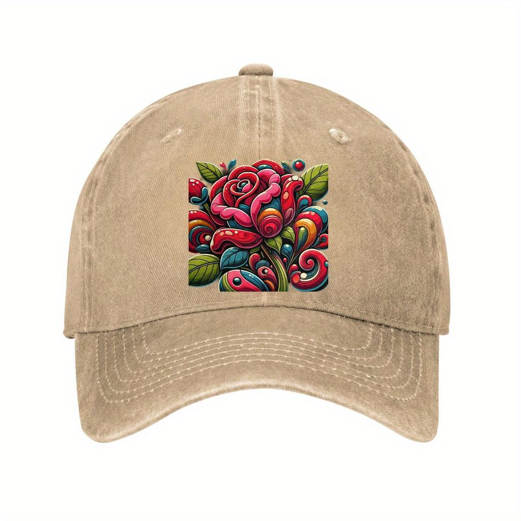Casquette de Baseball Art Rose Psychédélique Unisexe Coton Lavé Réglable Décontractée Été Chapeau Protection Solaire