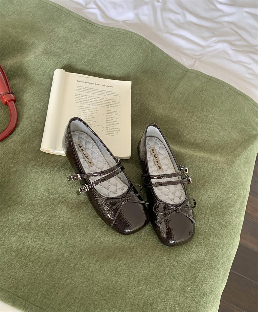 

~ French retro ballet shoes 2025 new square head Mary Jane shoes women s shallow mouth small leather shoes single shoes 39 темно-коричневого