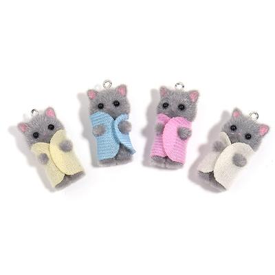 Kawaii 3D Flocking Cat Charm Cute Cartoon Cat Ornament Earring Keychain Pendant Accessories Diy Crafts Jewelry Make