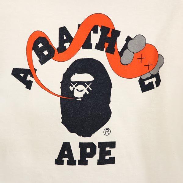 A BATHING APE KAWS Made In Japan Logo Print Short Sleeve T-shirt S White Men's Used