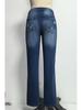 Women's Red Plaid Ripped Long Jeans - 2023 Collection