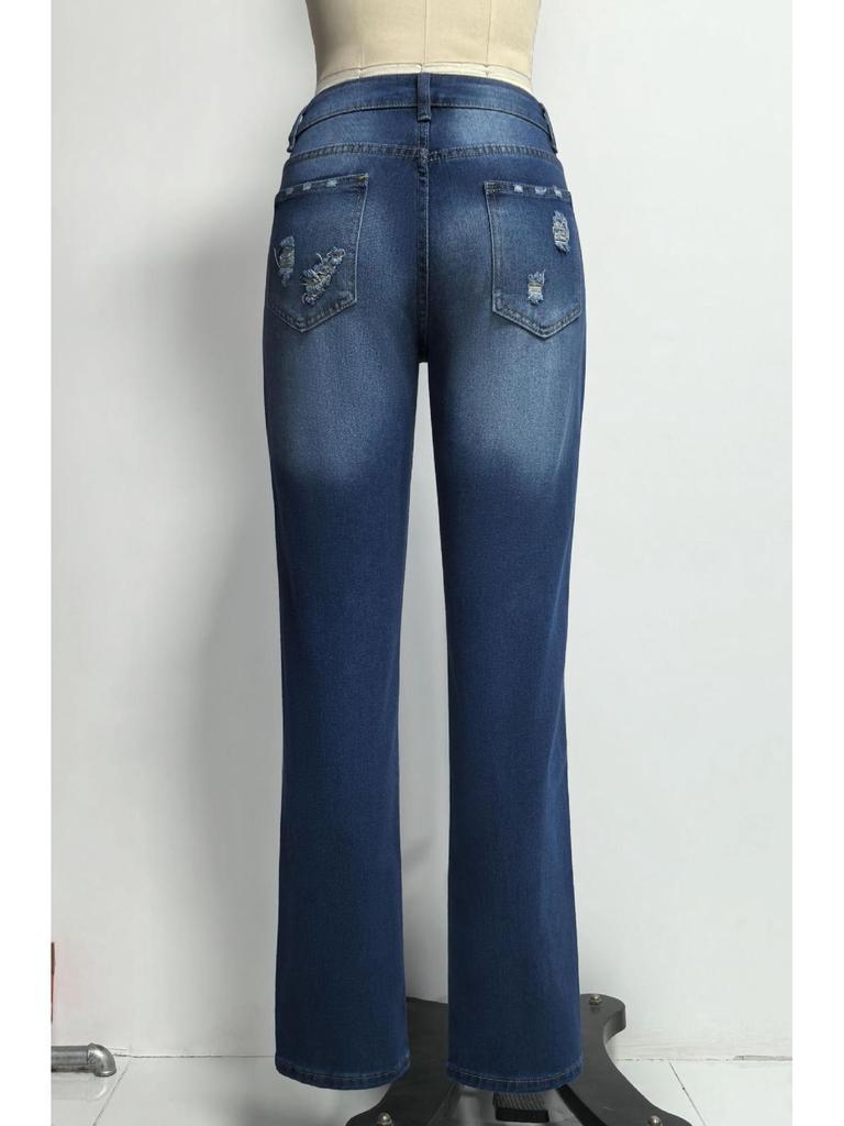 Women's Red Plaid Ripped Long Jeans - 2023 Collection