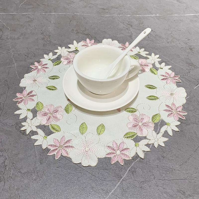 Rose Flower Embroidery Placemat Coaster Cup Pad Table Place Mat Craft Kitchen