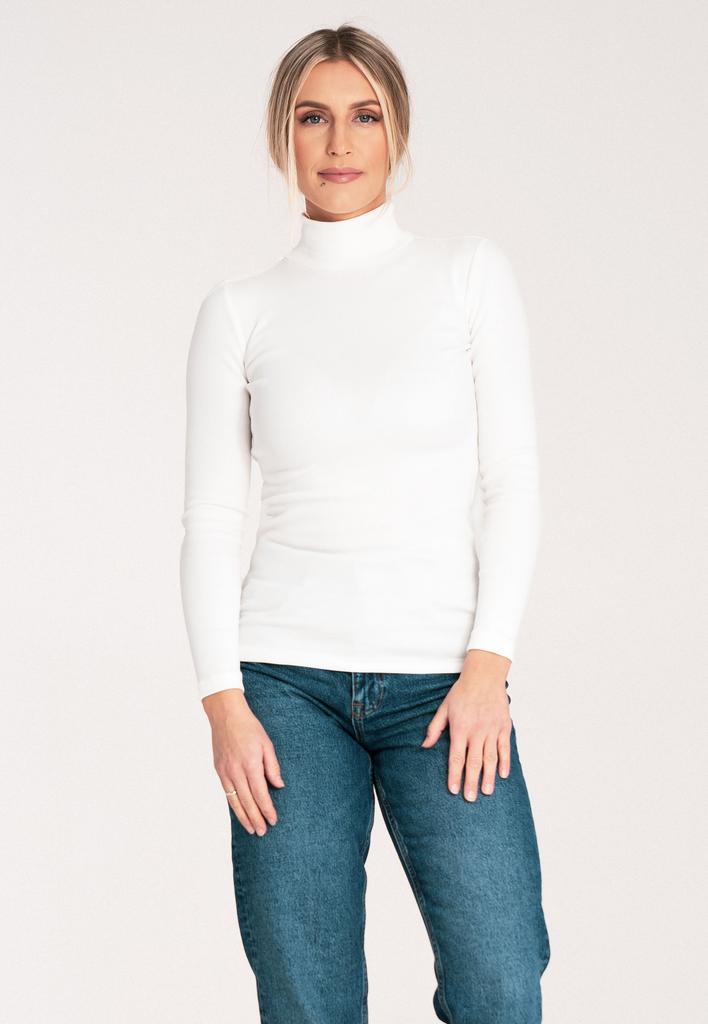 Fitted High-Neck Blouse - Thin Women's High Neck - M1058 Ecru Size S