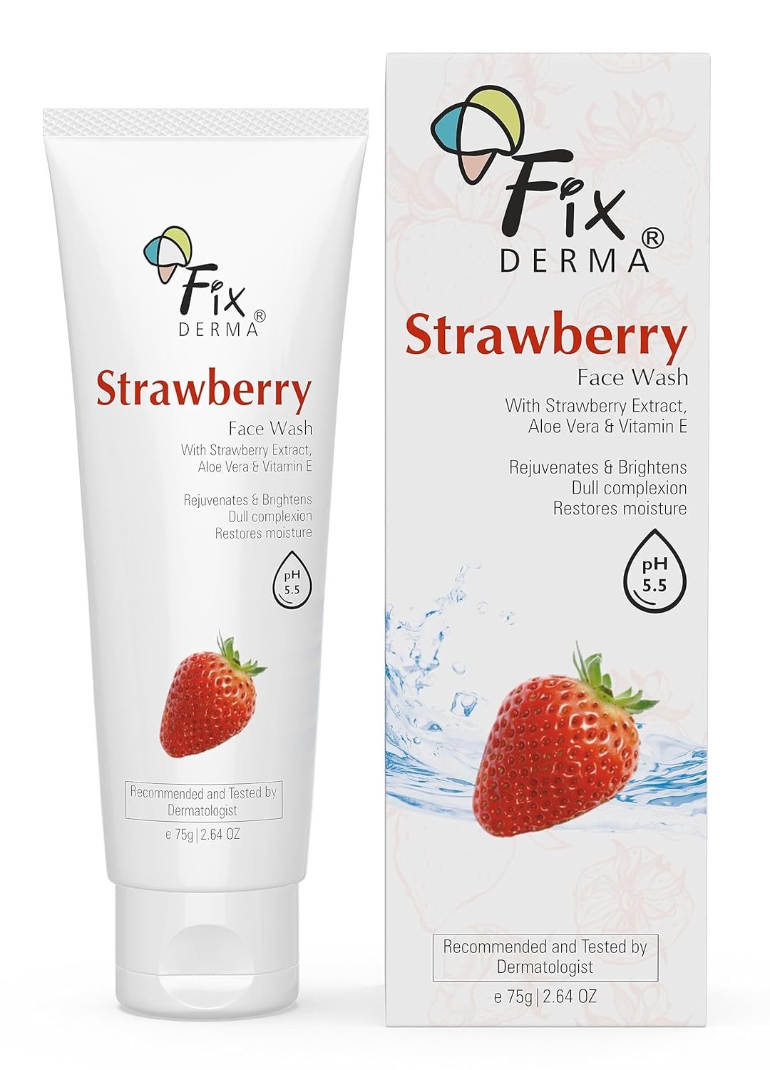 Fixderma Strawberry Face Wash with Vitamin E & Strawberry Extract | Face Wash & Face Cleanser |  Women & Men - 75g 75 GM