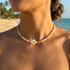 Bohemian Beach Beaded Choker Necklace for Women Hawaiian Pink Yellow Hawaiian Flower Pearl Necklaces Summer Vacation Jewelry