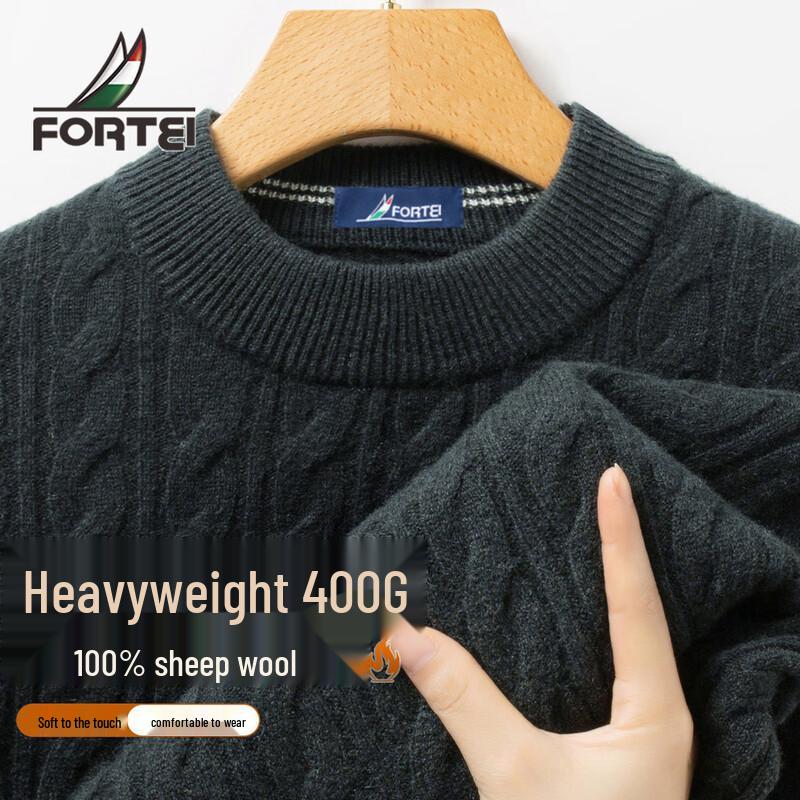 

Futing Men s Heavy 400G 100% Merino Wool Round Neck Sweater L