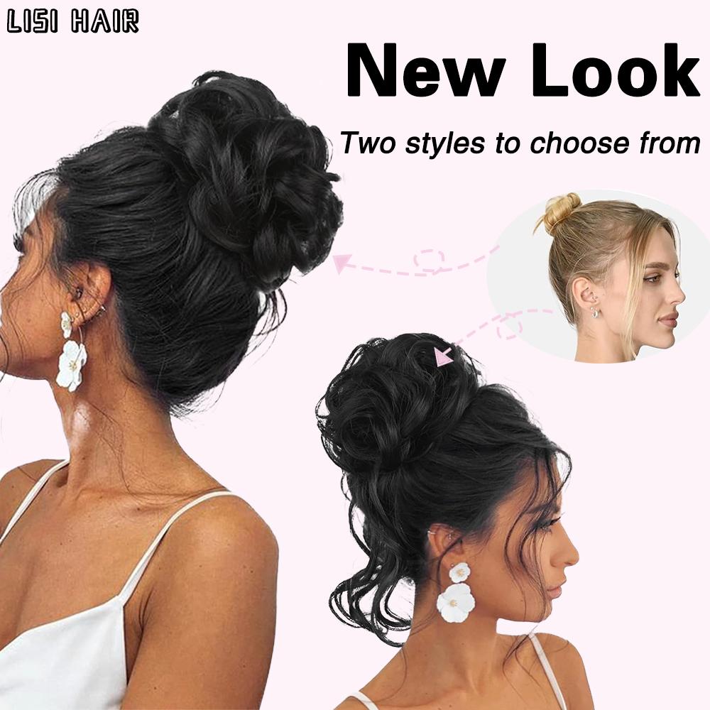 MERISIHAIR Synthetisch, 2 Stile, klassisch, zerzaust, Hochsteckfrisur, elastisch, unordentlicher Dutt, Haargummis, gefälschter Haarknoten, Donut, Pferdeschwanz, Haarknoten, Zubehör für Frauen, den täglichen Gebrauch