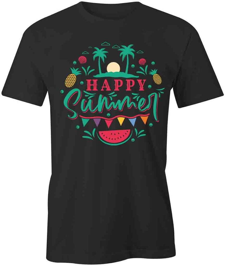 HAPPY SUMMER TShirt Tee Short-Sleeved Cotton CLOTHING SEASONAL S1BCA413