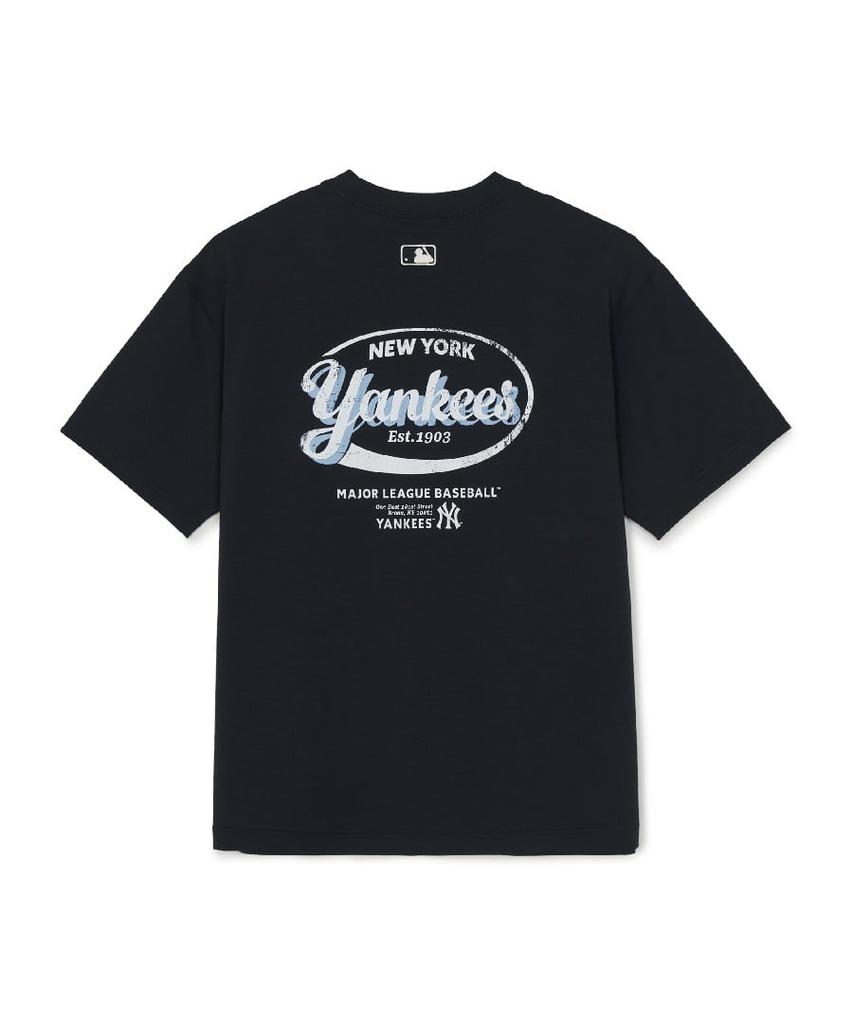 Emelbi Vintage Sportive Cursive Graphic Short Sleeve T-Shirt Ny (Black)