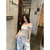 Kumikumi Pure Desire Set off-Shoulder Slim fit Slimming Crop T-shirt Women Summer High Waist Mopping Pants Two-piece Set
