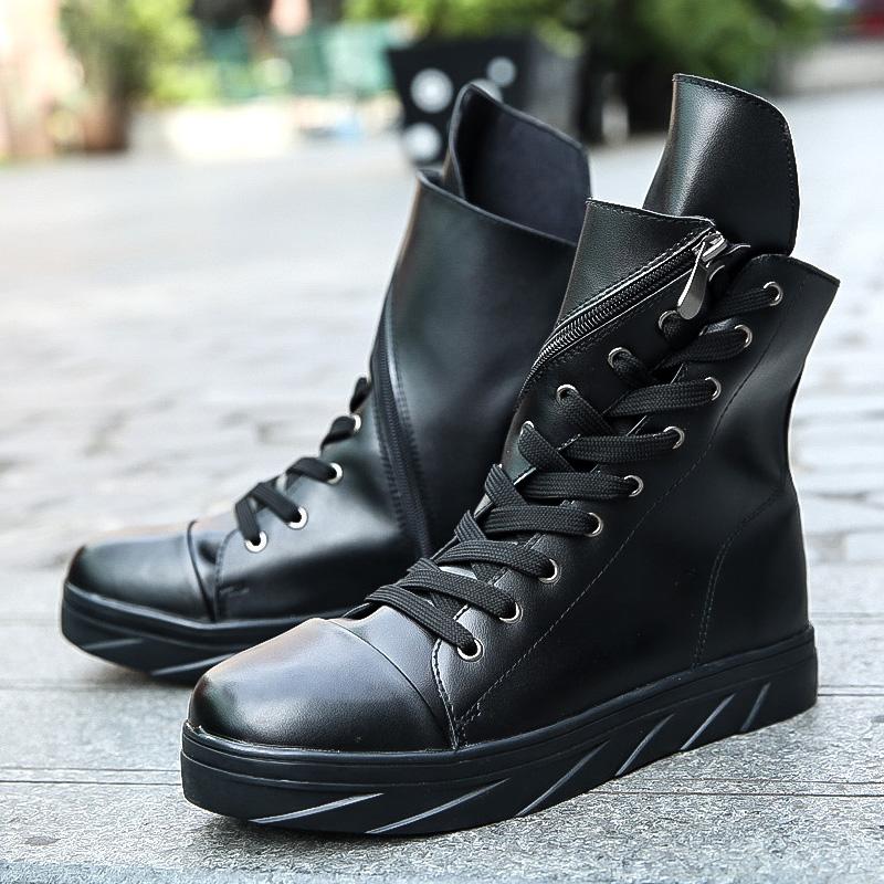 Fashion Autumn Men Boots Leather Warm Ankle Boots Casual High Top Waterproof Motorcycle Shoes Top High Quality Shoes