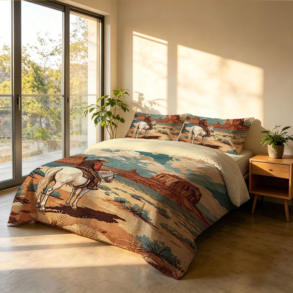 3pcs Retro Western Cowboy Desert Landscape Print Bedding Set 1 Duvet Cover 2 Pillowcases No Comforter Included Soft Washable