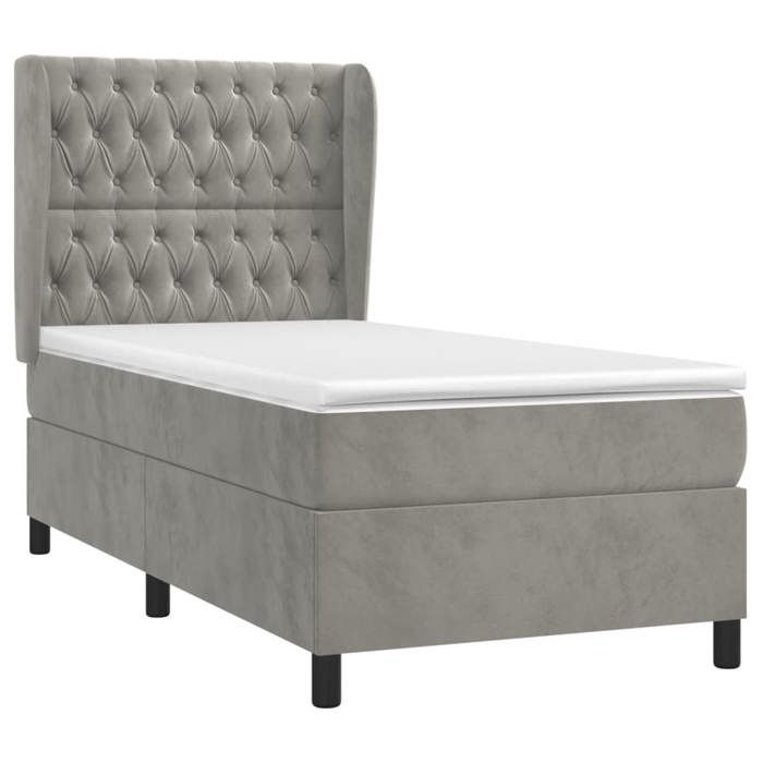 Sommier à lattes et matelas - Maison Exclusive - Velours gris clair - 90x200 cm - Tête de lit réglable