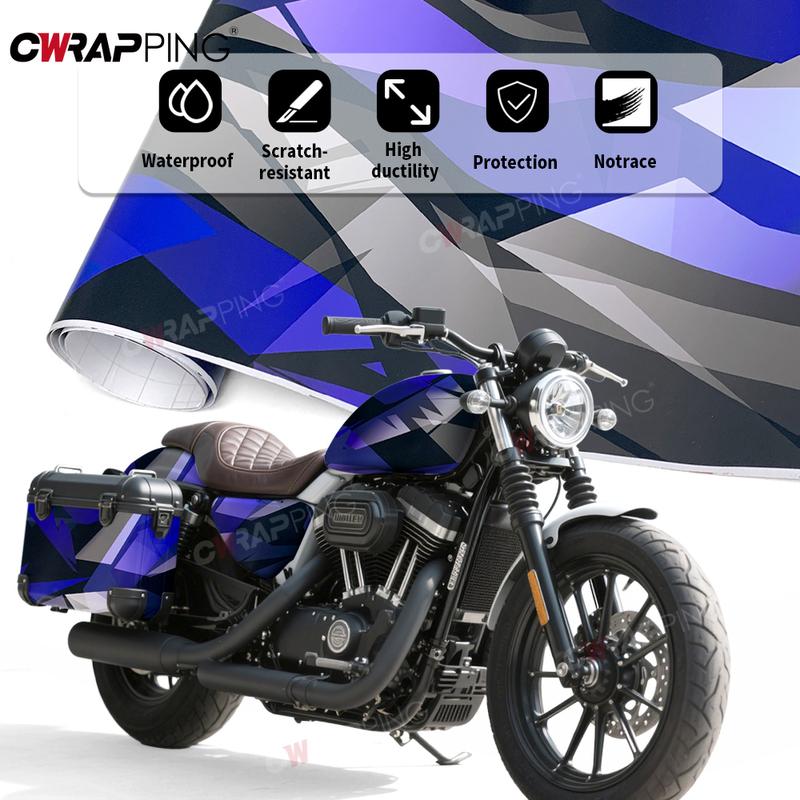 Waterproof Automotive Vinyl Car Wrap Motorcycle Sticker Car Film Covering Graffiti Black Off-road Vehicle Geometry Blue Adhesive