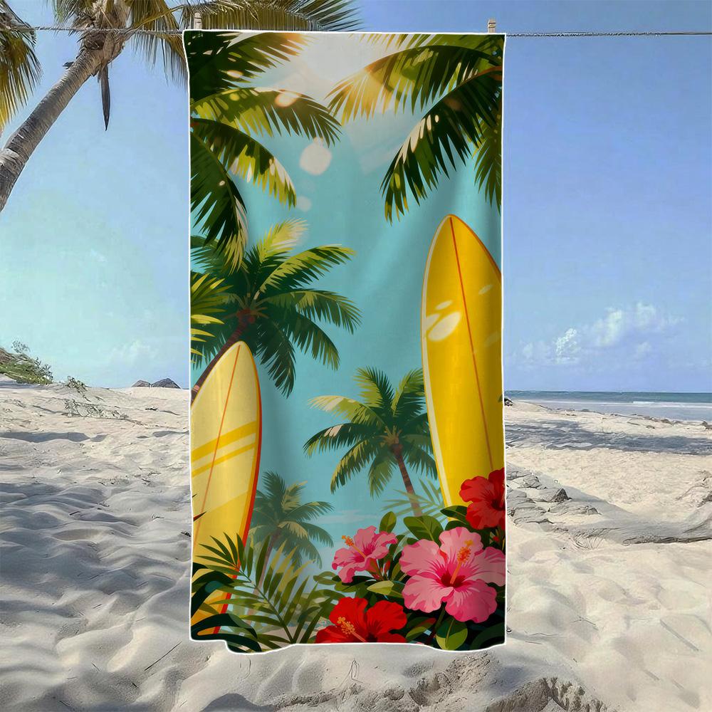 Retro Tropical Beach & Surfing Beach Towel,Soft Quick-Drying, Perfect For Portable Outdoor Travel, Camping And Summer Beach W30*H60(CM)