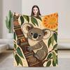 Boho Koala Bear Flannel Throw Blanket, Eucalyptus Tree Nursery Decor