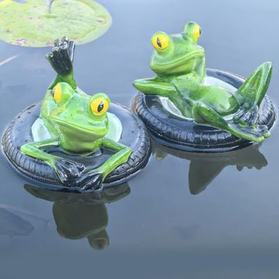 Floating Frog Turtle Pond Decor Resin Animal Statue for Garden Pool with Lotus Flower