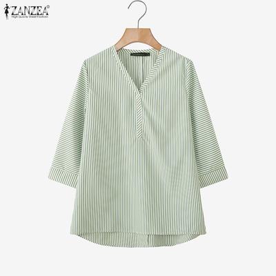 Women Casual V-Neck 3/4 Sleeve Loose Stripe Blouse