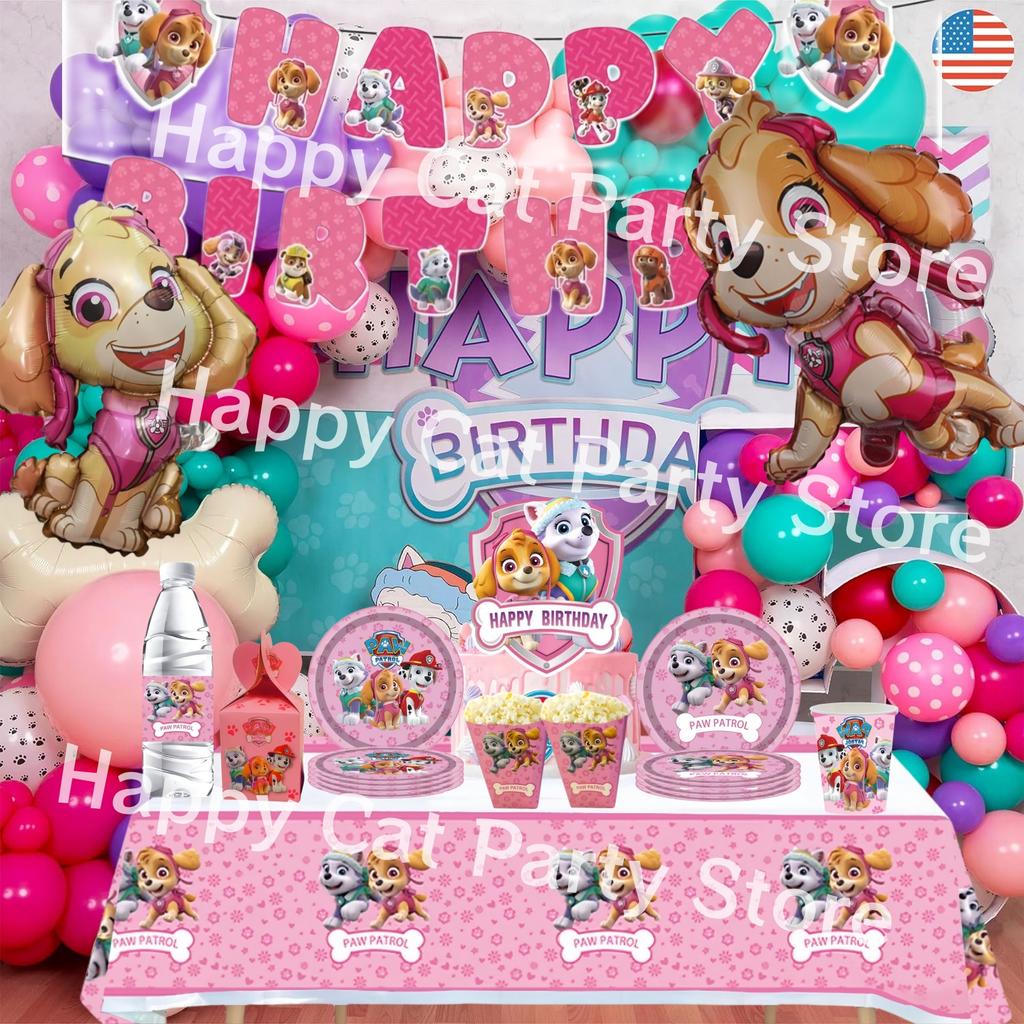 Roze Paw Patrol Verjaardagsfeest Decoratie Skye Wegwerp Servies Tafelkleed Bord Folie Ballonnen Babyborrel Meisjes Feestartikelen