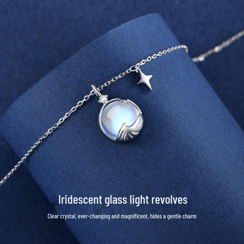 2021 High-End Moonstone Necklace: Pure Silver Luxury Design, Perfect Christmas Gift for Her