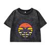 Womans Cotton Crop Tees O-Neck Washed T-Shirts Forever Chasing Sunsets Printed Short Sleeve Street Clothes