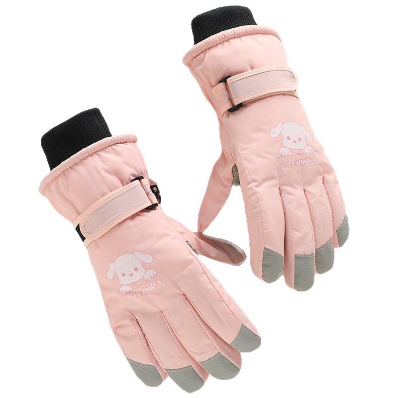 Ski Gloves Cartoon Women's Waterproof Thickened Velvet Touch Screen Cycling Windproof Outdoor Cycling Winter Warm Gloves