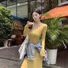 High-end Korean Version of Long-sleeved Knitted Dress, Slim-fitting Temperament Hip-wrapped Skirt, Casual Waist and Thin Skirt