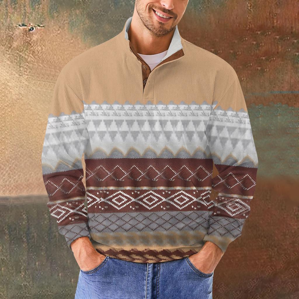 Męska bluza retro casual z nadrukiem gradientowym