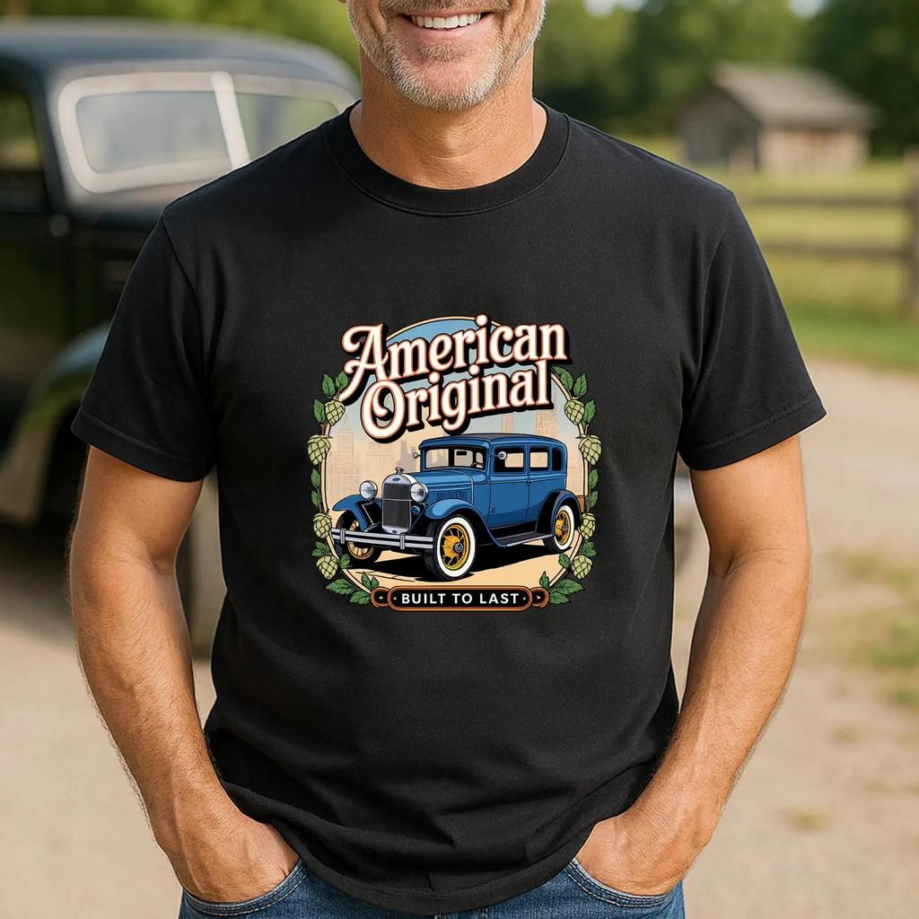Model A T Shirt Blue Vintage American Classic Car Vintage Casual Soft Stretched Designer Clothes Slightly Breathable