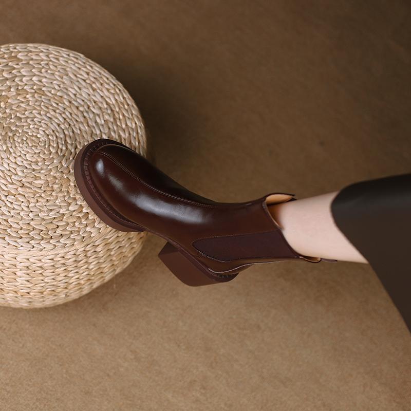 Qirui shoes Thick-soled Chelsea boots, leather inside and outside, simple and elegant