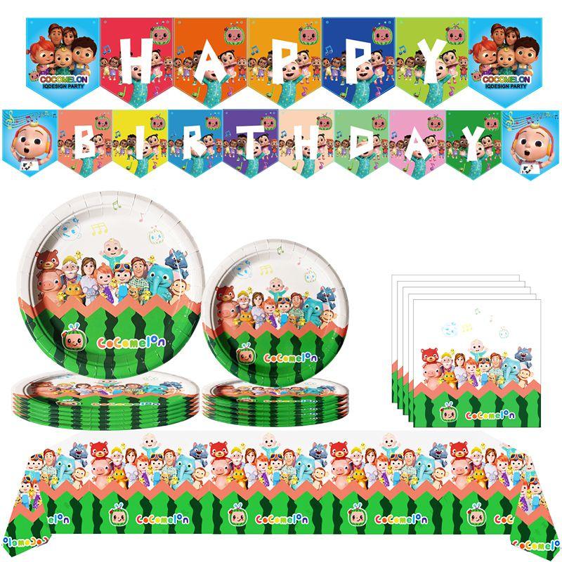 Disposable Supplies Party Tableware Plate Banner Napkin Cake Topper