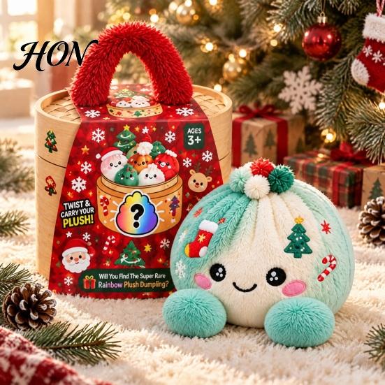 Plush Cartoon Dumpling Toy Christmas with Steamer, Stress Relief Stuffed Decoration Squeeze Toy, Steamed Bun Plushie for Holiday Soft