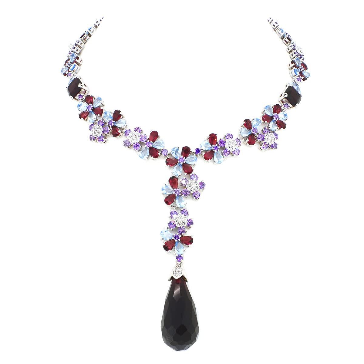 

LAVINA multicolor cluster flower cubic zirconia necklace, rhodium-plated brass. ,