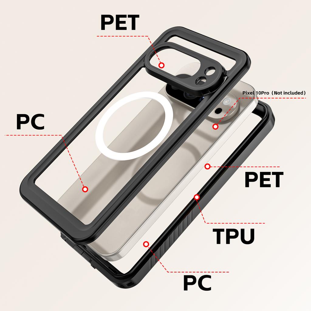 REDPEPPER FS Series For Google Pixel 10 Pro Waterproof Magnetic Case PC TPU PET Clear Phone Cover