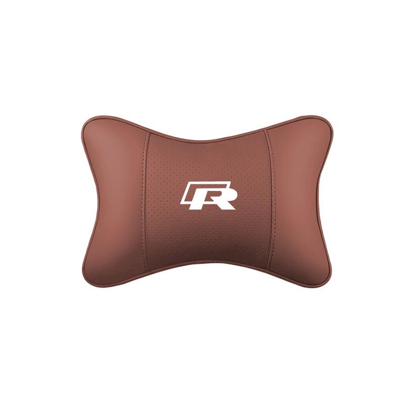 hijk1 Car Seat Leather Headrest Neck Cushioning Support Head Pillow For VW GTI Polo Golf Passat Tiguan Arteon Touareg CC Taigo Caddy