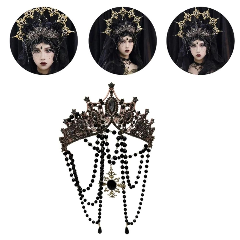 Stage Performance Baroque Rhinestone Crown Elegant Princess Tiara Goddess Halo Headwear  Lolita