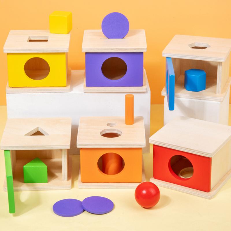 Holzobjekt Dauerhafte Box Montessori Spielzeug Baby Sortieren Zuordnen Box Ball Münze Sensorisch Dropsy Farbe Form Lernspiele Kind
