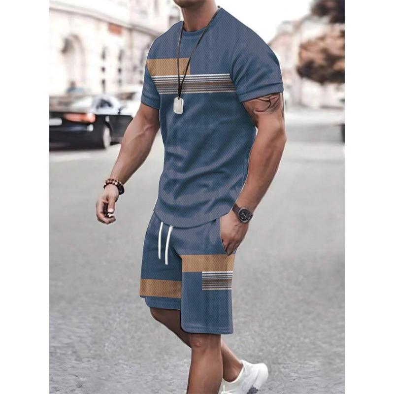 3D Striped Printed Men's Set Summer Casual Everyday Men's Short Sleeve T-shirt Urban Street Men's Fashionable Beach Shorts