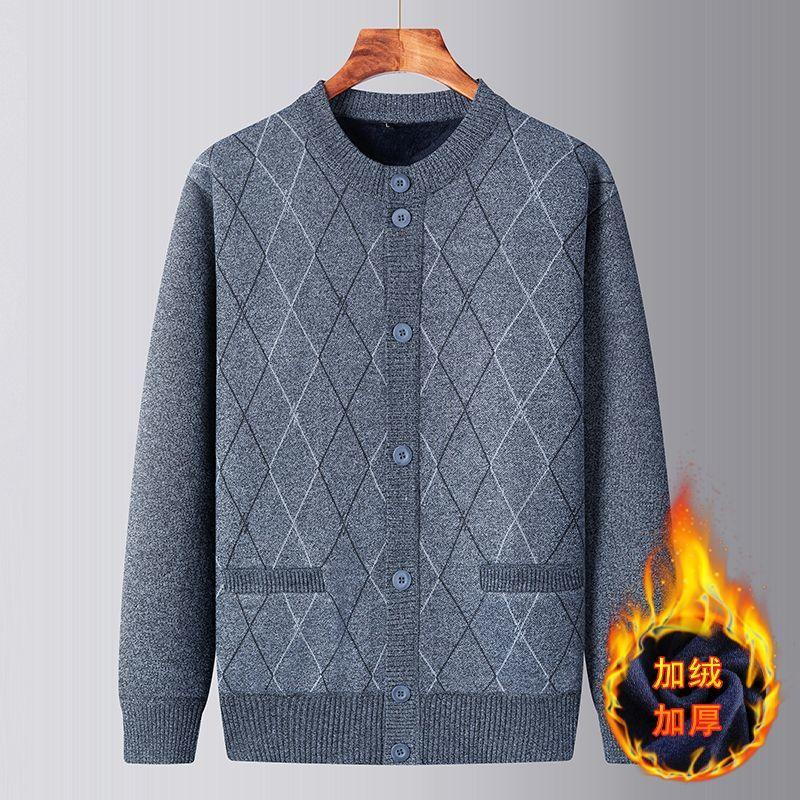 Svetry pro seniory středního věku Podzimní Zimní Kabáty Pánské Sametové Pletené Teplé Svetry Zesílené Kardigany