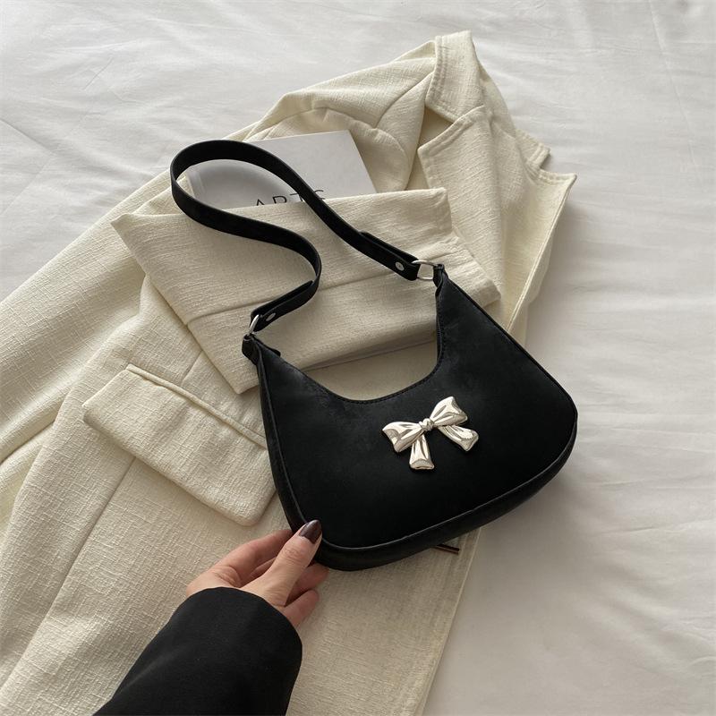 Women's Temperament Bow Shoulder Bag Women's 2025 Spring New Versatile Ins Underarm Bag Dumpling Bag Women's Bag