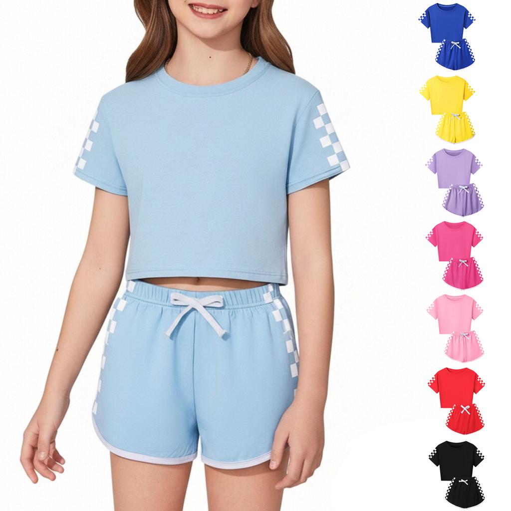 Kinder Freizeit Gestreiftes Kurzarm Rundhals T-Shirt und Shorts Set