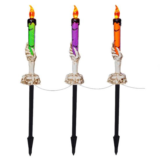 Solar Halloween Pathway Lights Spooky Skeleton Hand Hold Candle with Stakes Waterproof LED Candle Lamp for Indoor Outdoor Home Yard Garden Lawn Porch
