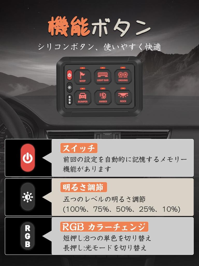 NORTHYUN Switch Panel with Mobile APP RGB Dimmable Power Circuit Relay System Box for Jeep 6-Gang Control, Bluetooth, Backlight, LED, Management,