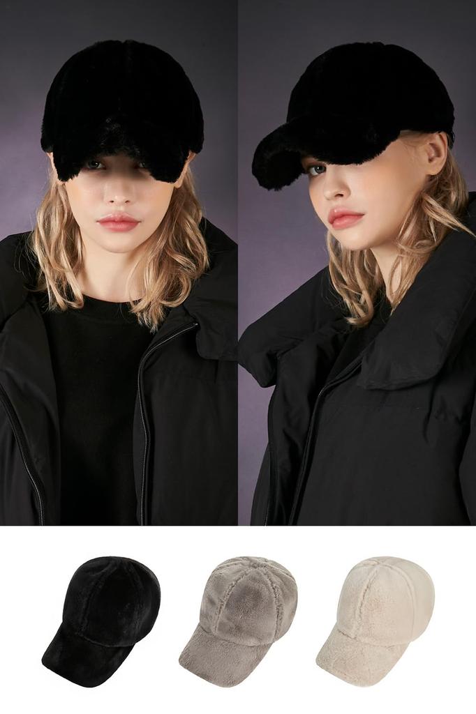 Fur logo point ball cap Black [VARZAR]
