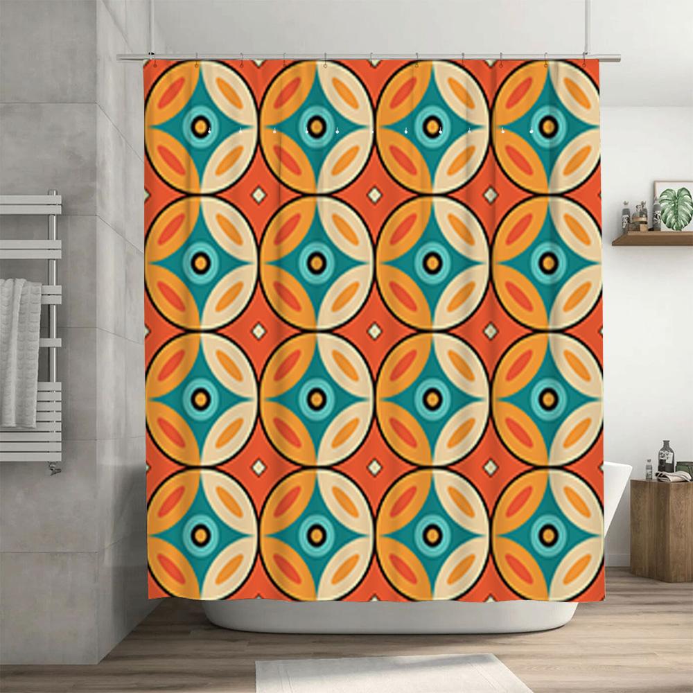 Elegant Floral Shower Curtain: Geometric Pattern Decorative For Bathroom Set With Hooks (Multicolor)