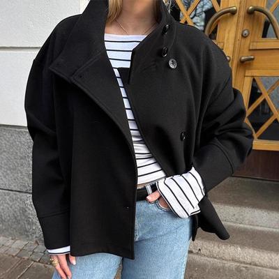 2025 Spring/Summer Women's Elegant Stand-Up Collar Single-Breasted Woolen Jacket